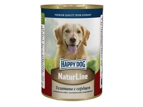 HAPPY DOG NATURLINE Консервы Хэппи Дог для собак Телятина с Сердцем (цена за упаковку, Россия) 410 гр х 12 шт